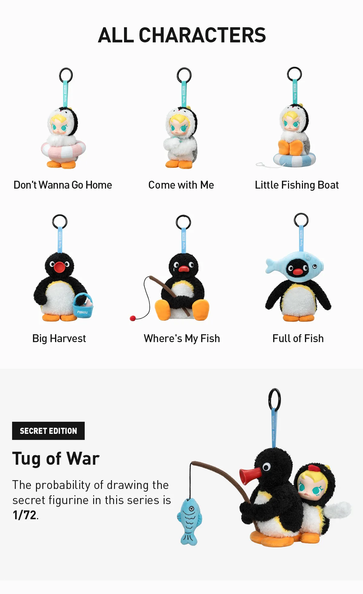 Baby Molly X Pingu Happy Fishing Series Plushie Pendant BLIND BOX