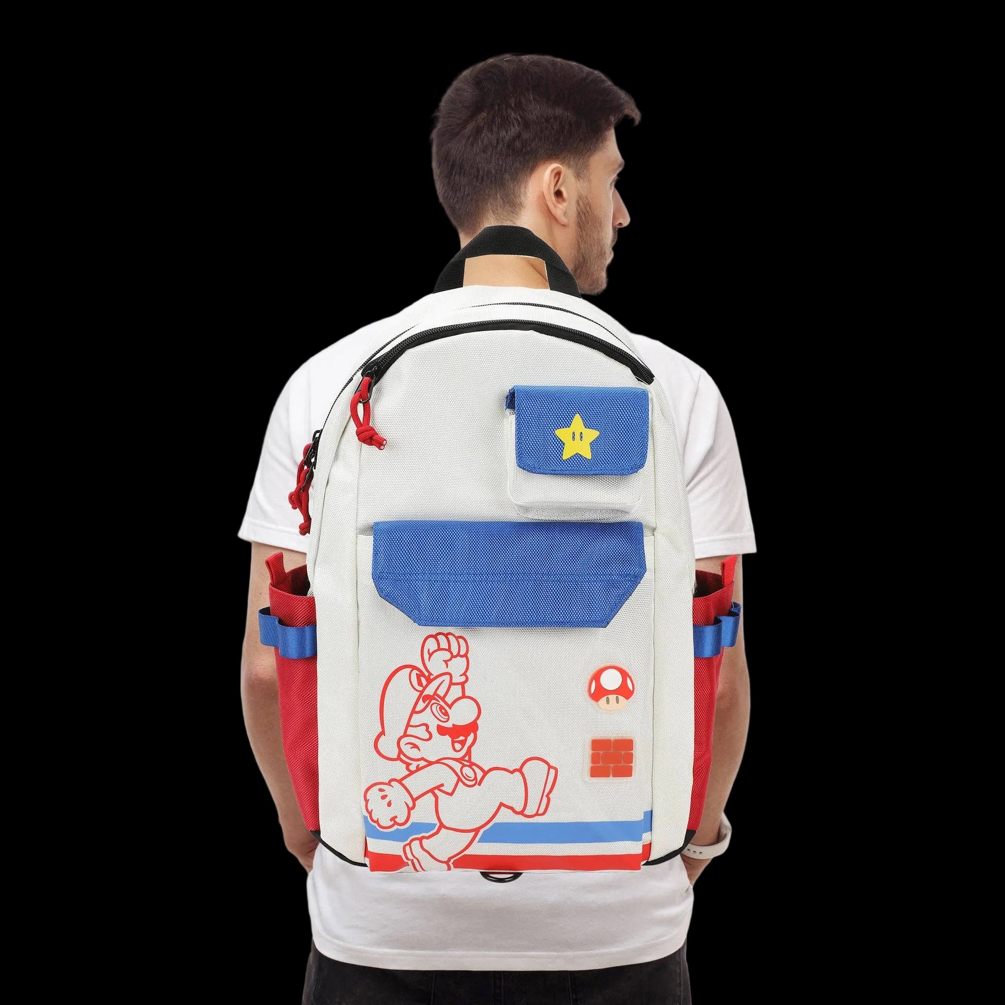 Super Mario Bros Mario Jump Pose 19" White Backpack