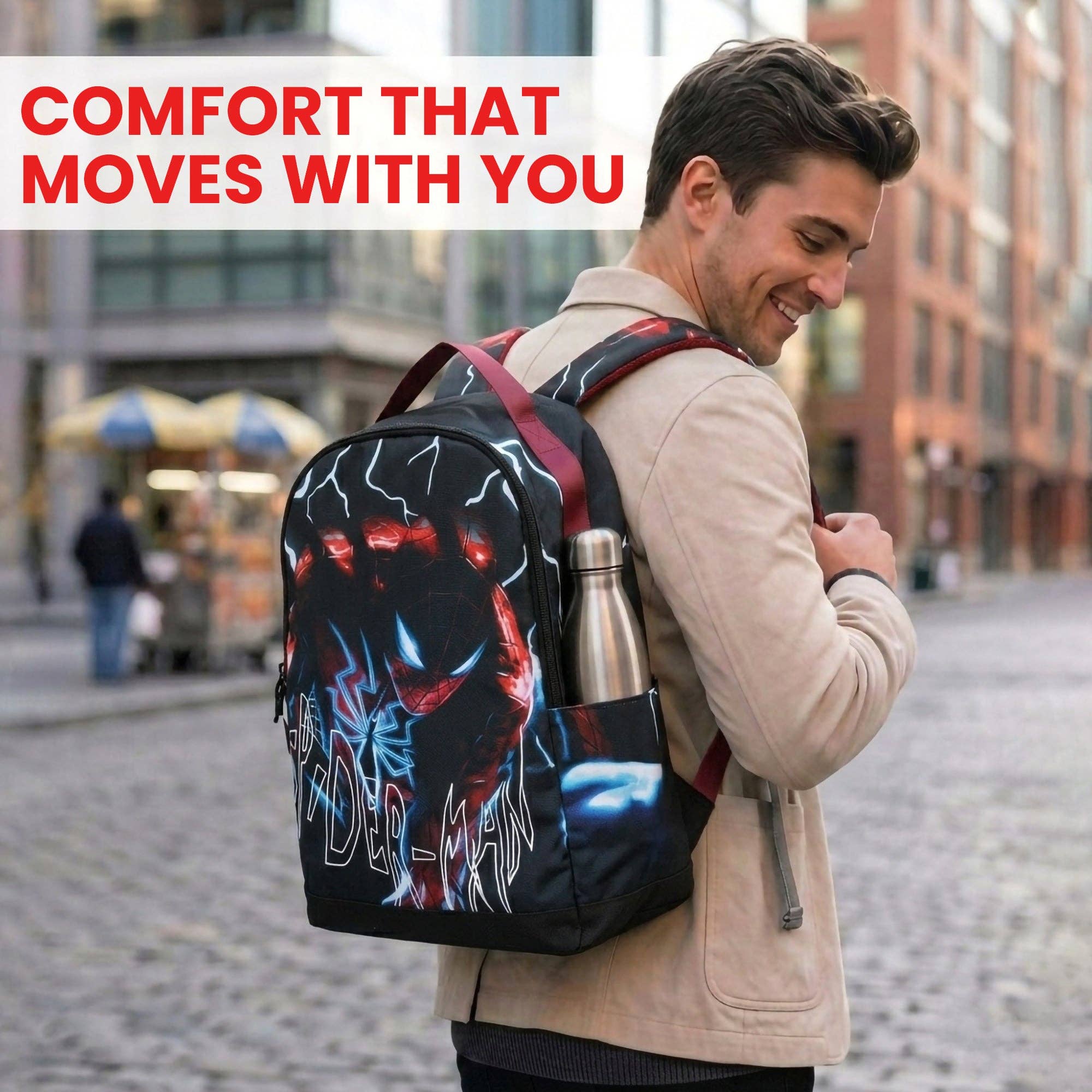 Spider-Man Classic Lightning Character Art 18.5” Adult Blue & Orange Backpack