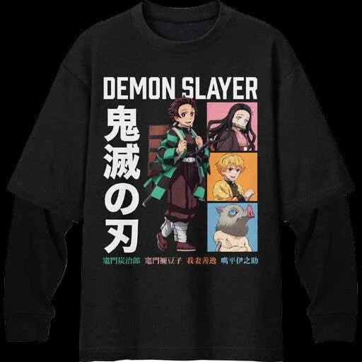 Demon Slayer Character Grid Men's Black Twofer Combo Shirt