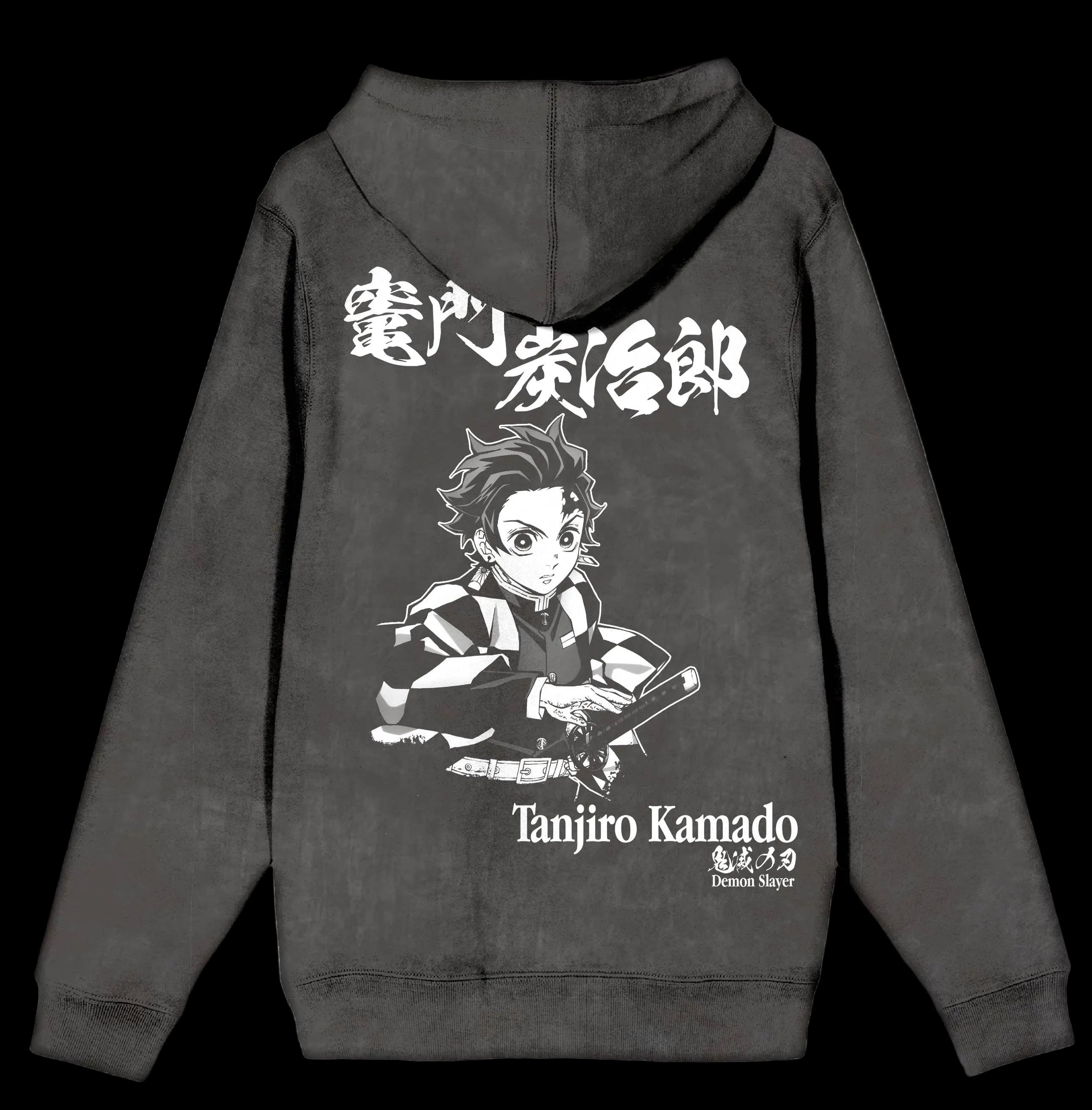 Demon Slayer Tanjiro Character Art Men’s Charcoal Mineral Wash Long Sleeve Hooded Sweatshirt