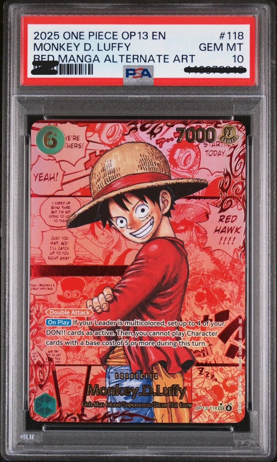 PSA 10 2025 One Piece #118 MONKEY.D.LUFFY Red Manga Alt Art OP13-118 EN GEM MINT